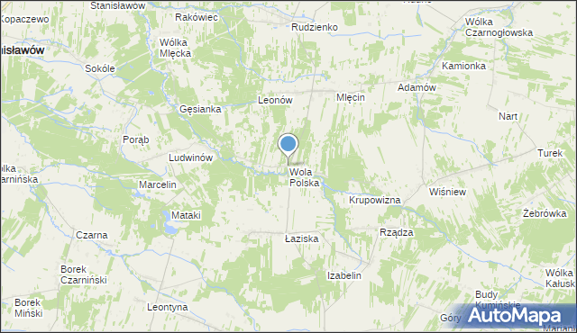 mapa Wola Polska, Wola Polska gmina Jakubów na mapie Targeo